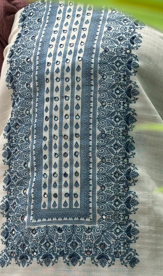 Sophisticated unstitched suit fabric is crafted in a premium linen-cotton blend