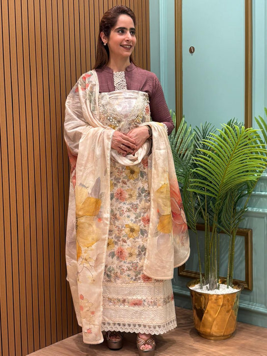 Elegant unstitched cotton suit fabric is crafted