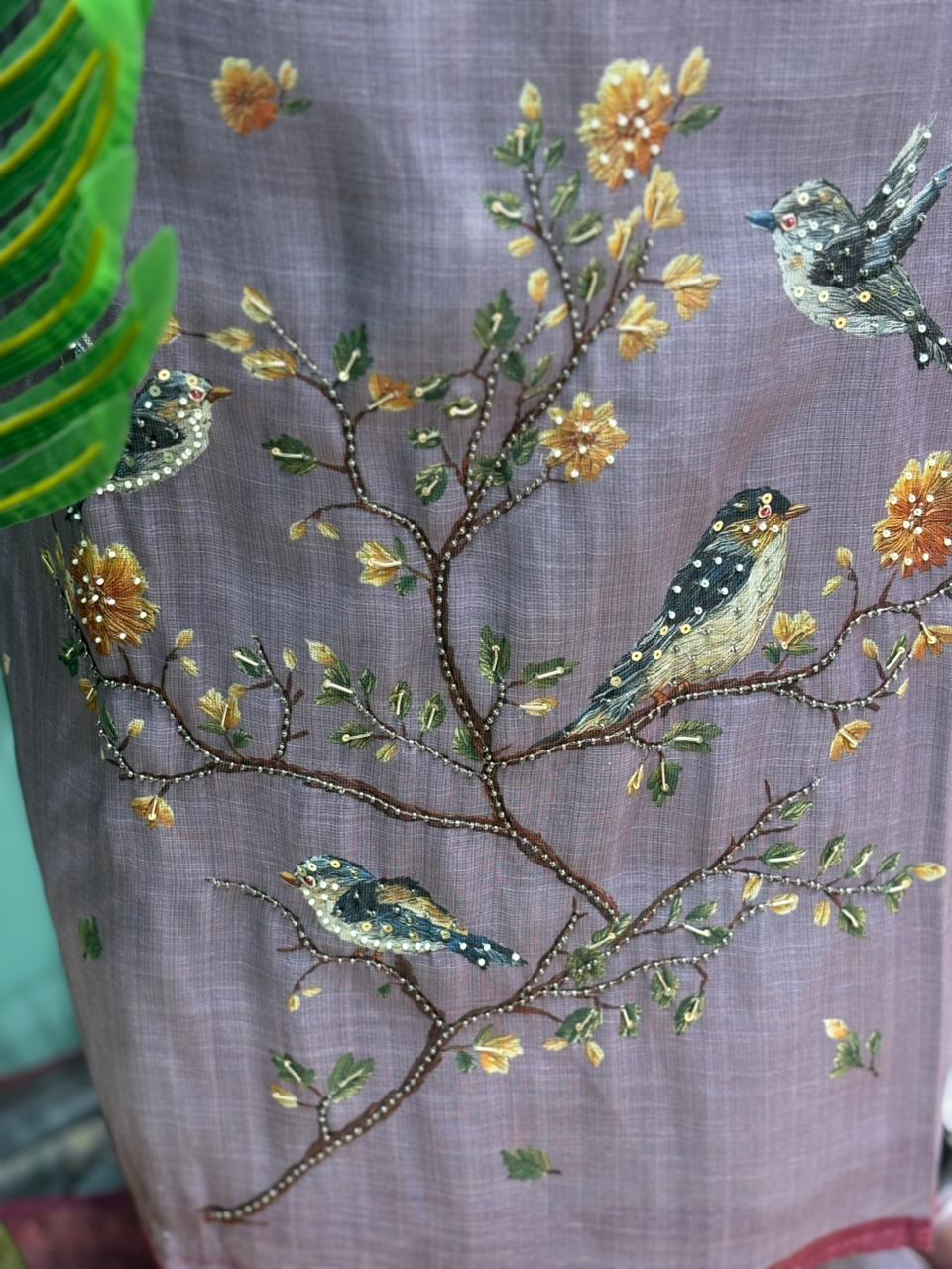 Exquisite unstitched suit is crafted in soft and breathable linen cotton