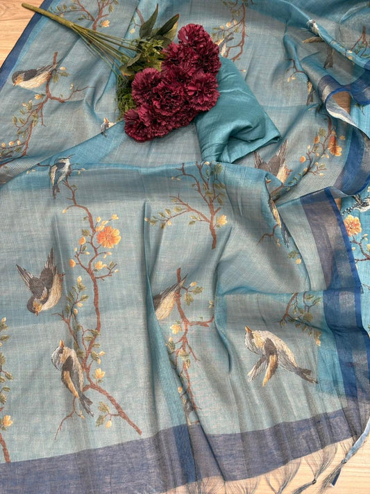 Exquisite unstitched suit is crafted in soft and breathable linen cotton