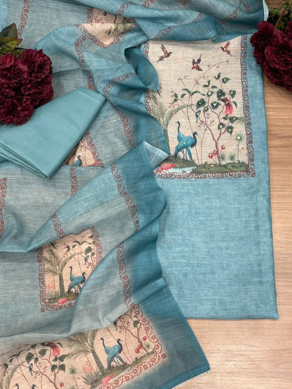 Graceful unstitched suit is crafted in soft and breathable linen cotton