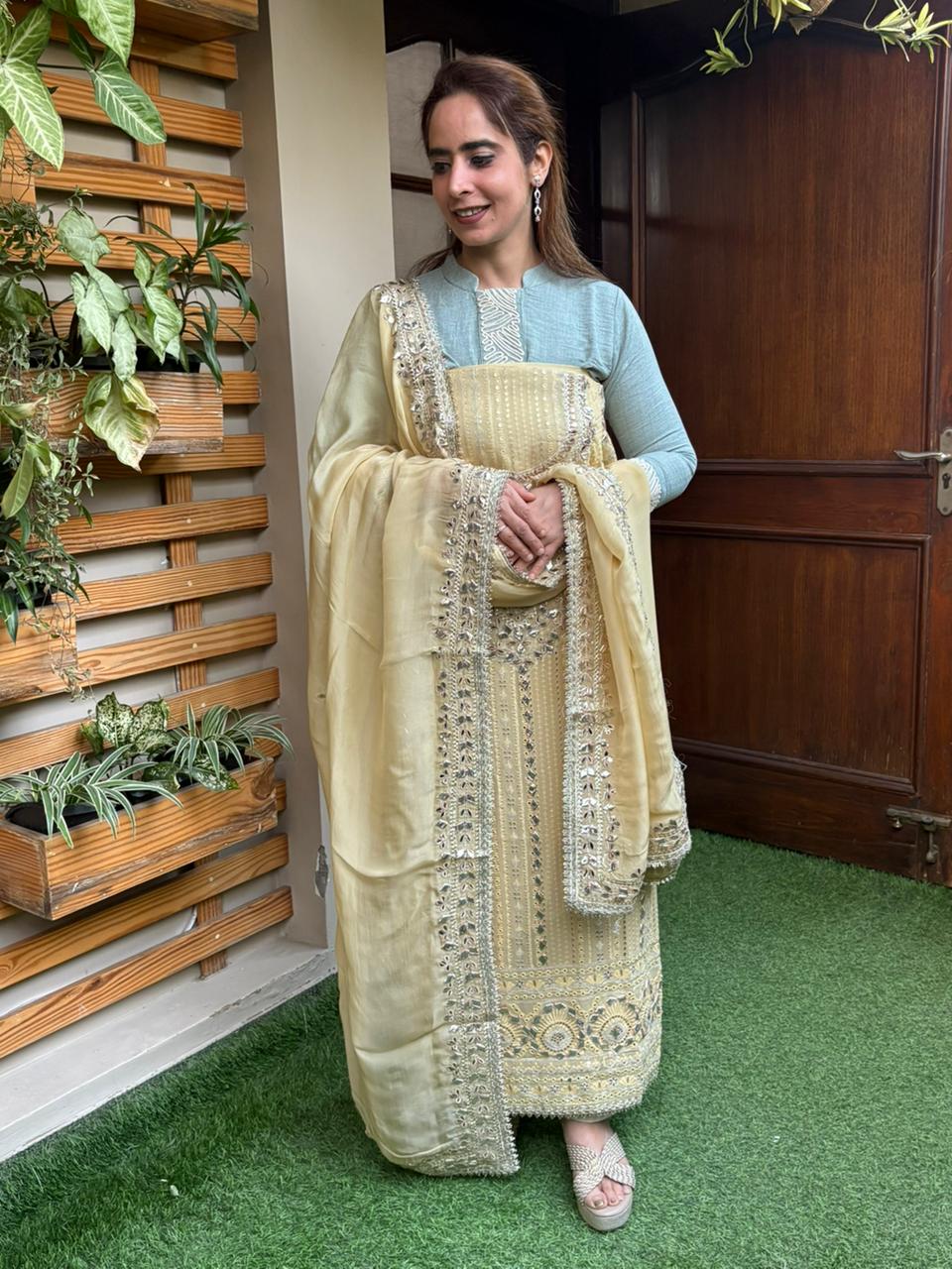 Elevate your ethnic wardrobe with this graceful unstitched suit