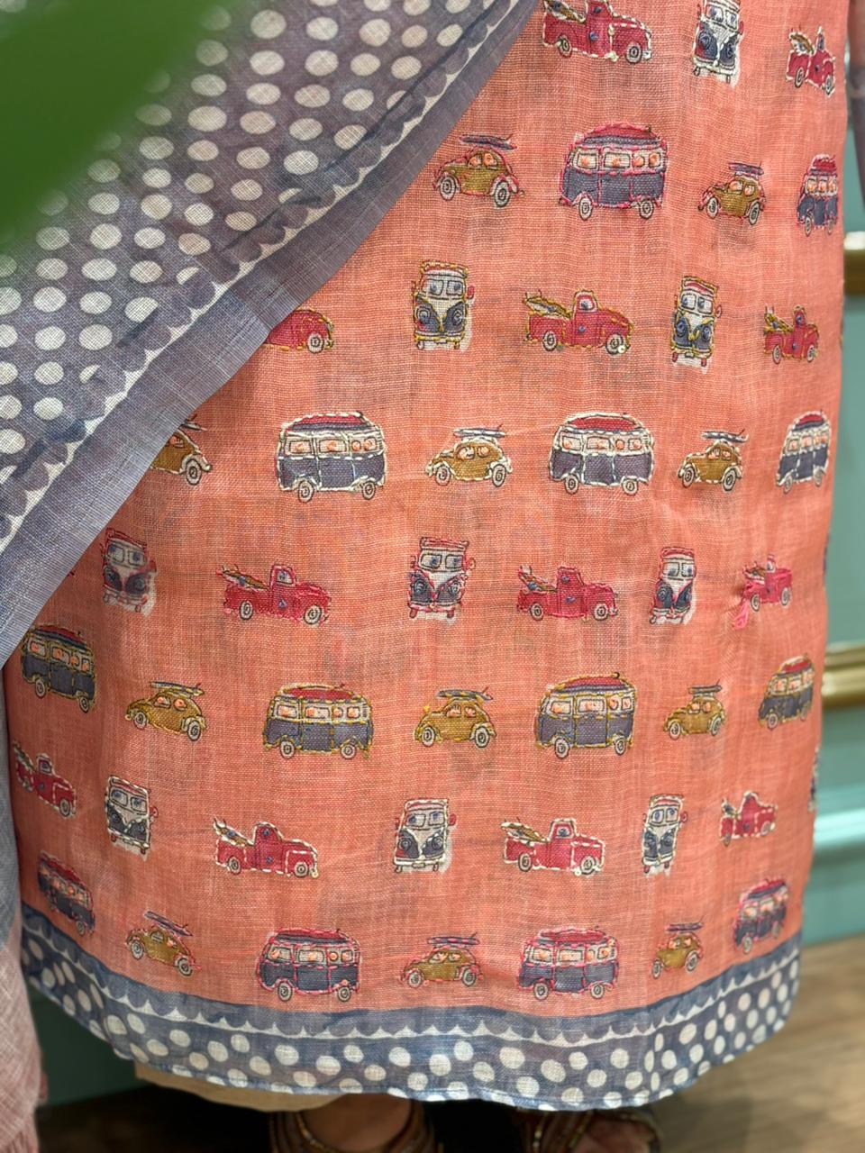 Elegant unstitched suit crafted in pure linen cotton fabric