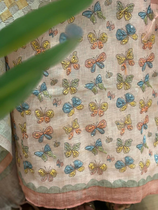 Effortless elegance with this pure linen cotton unstitched suit