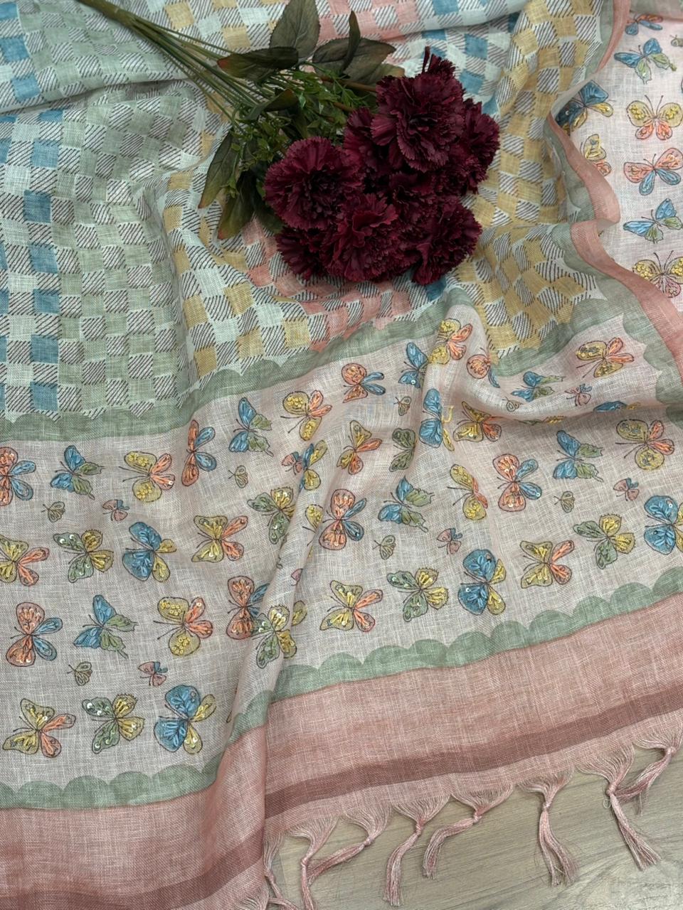 Effortless elegance with this pure linen cotton unstitched suit