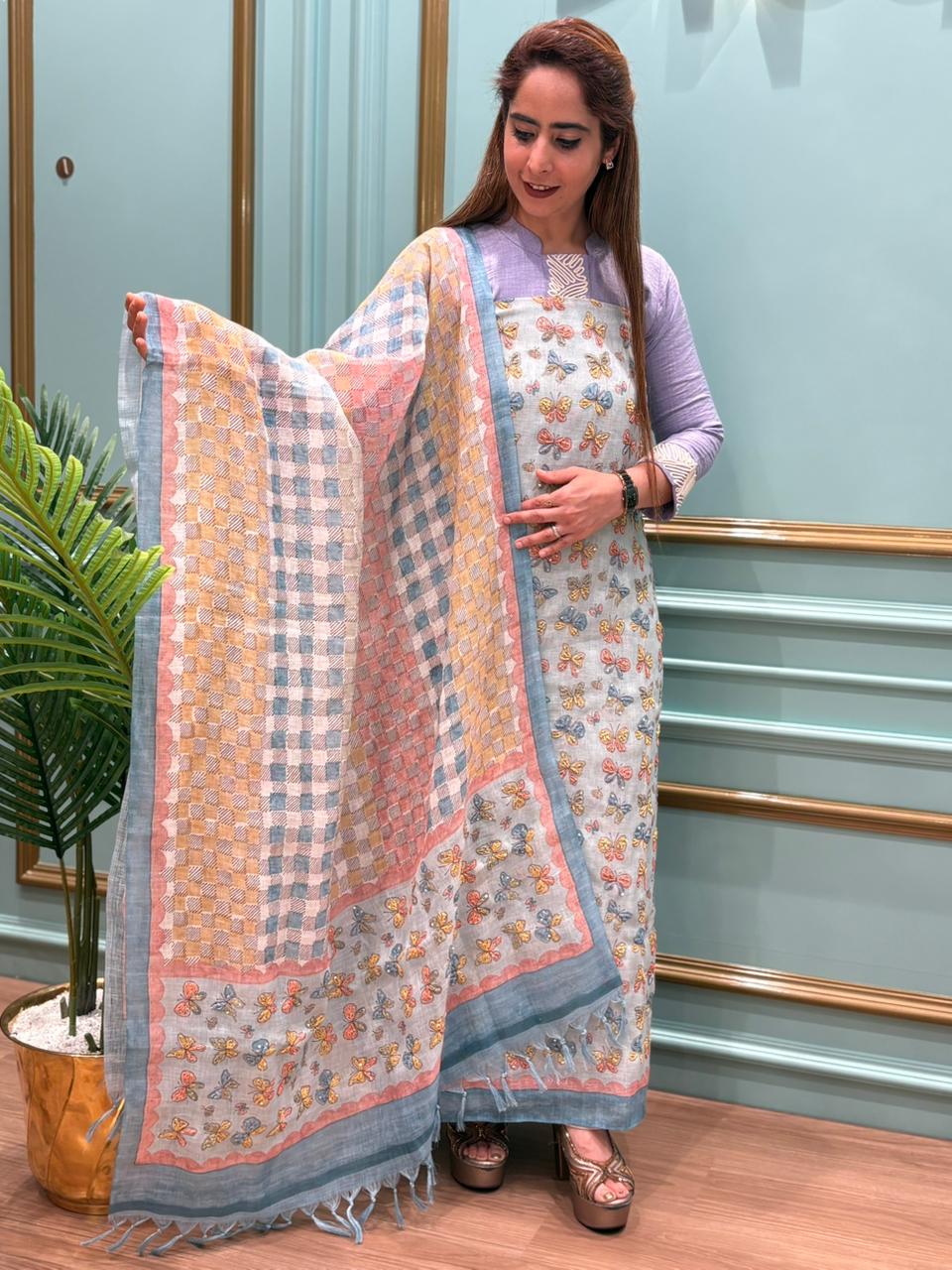 Effortless elegance with this pure linen cotton unstitched suit