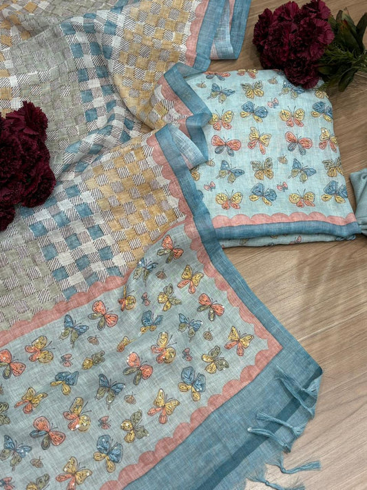 Effortless elegance with this pure linen cotton unstitched suit