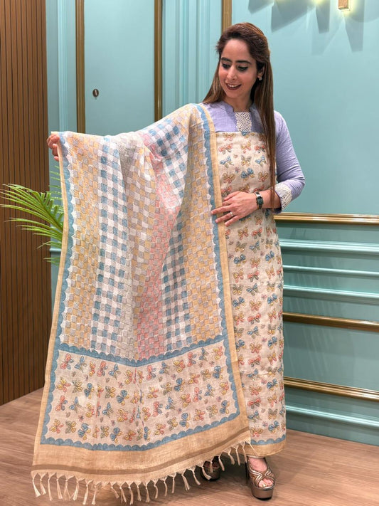 Effortless elegance with this pure linen cotton unstitched suit