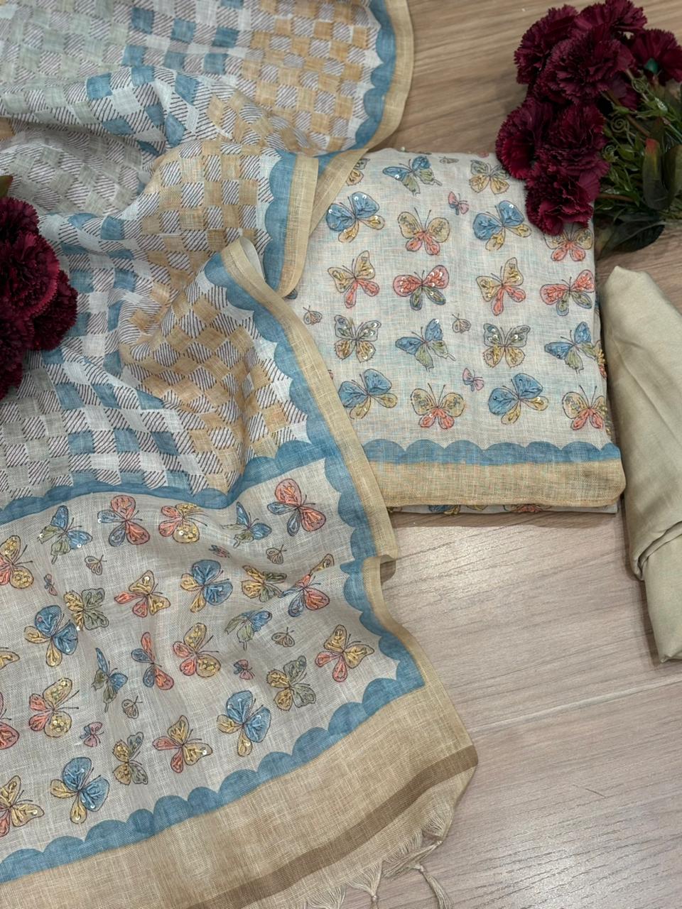 Effortless elegance with this pure linen cotton unstitched suit