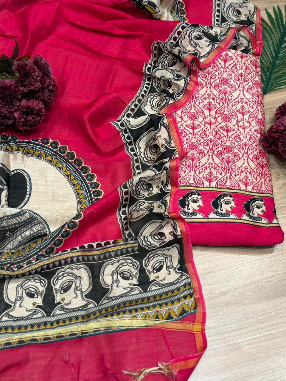 Timeless artistry with this beautiful unstitched Maheswari cotton suit set.