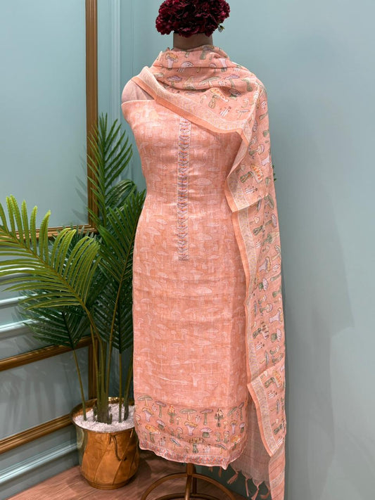 Elegant unstitched suit crafted in pure linen cotton fabric