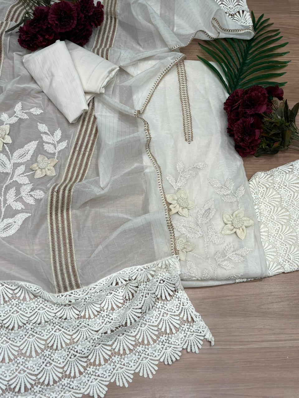 Graceful and timeless, this beautiful unstitched cotton suit