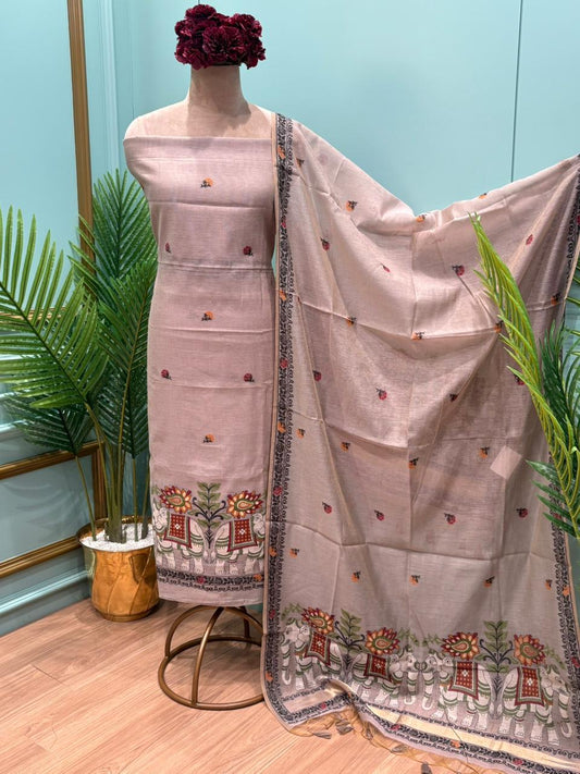 Grace meets tradition in this elegant unstitched Jamdani cotton suit