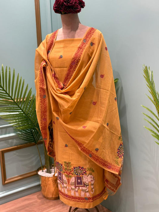 Grace meets tradition in this elegant unstitched Jamdani cotton suit