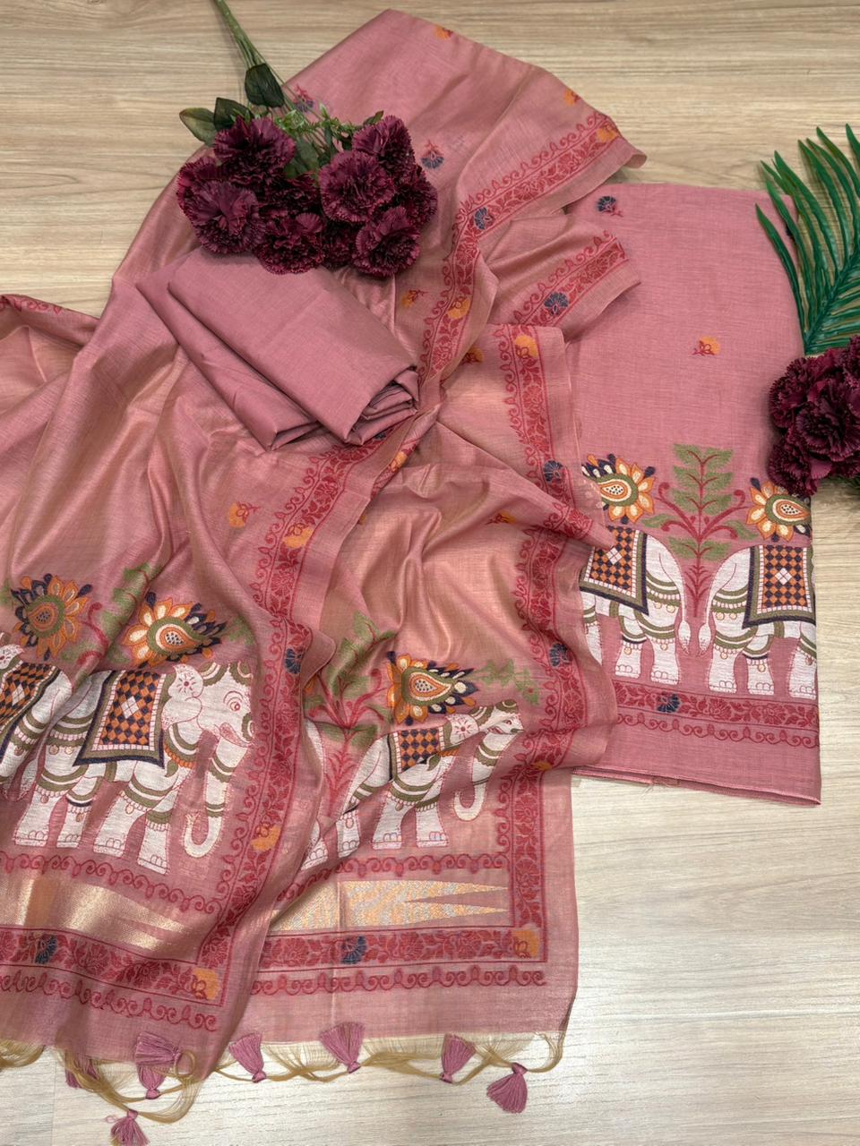 Grace meets tradition in this elegant unstitched Jamdani cotton suit