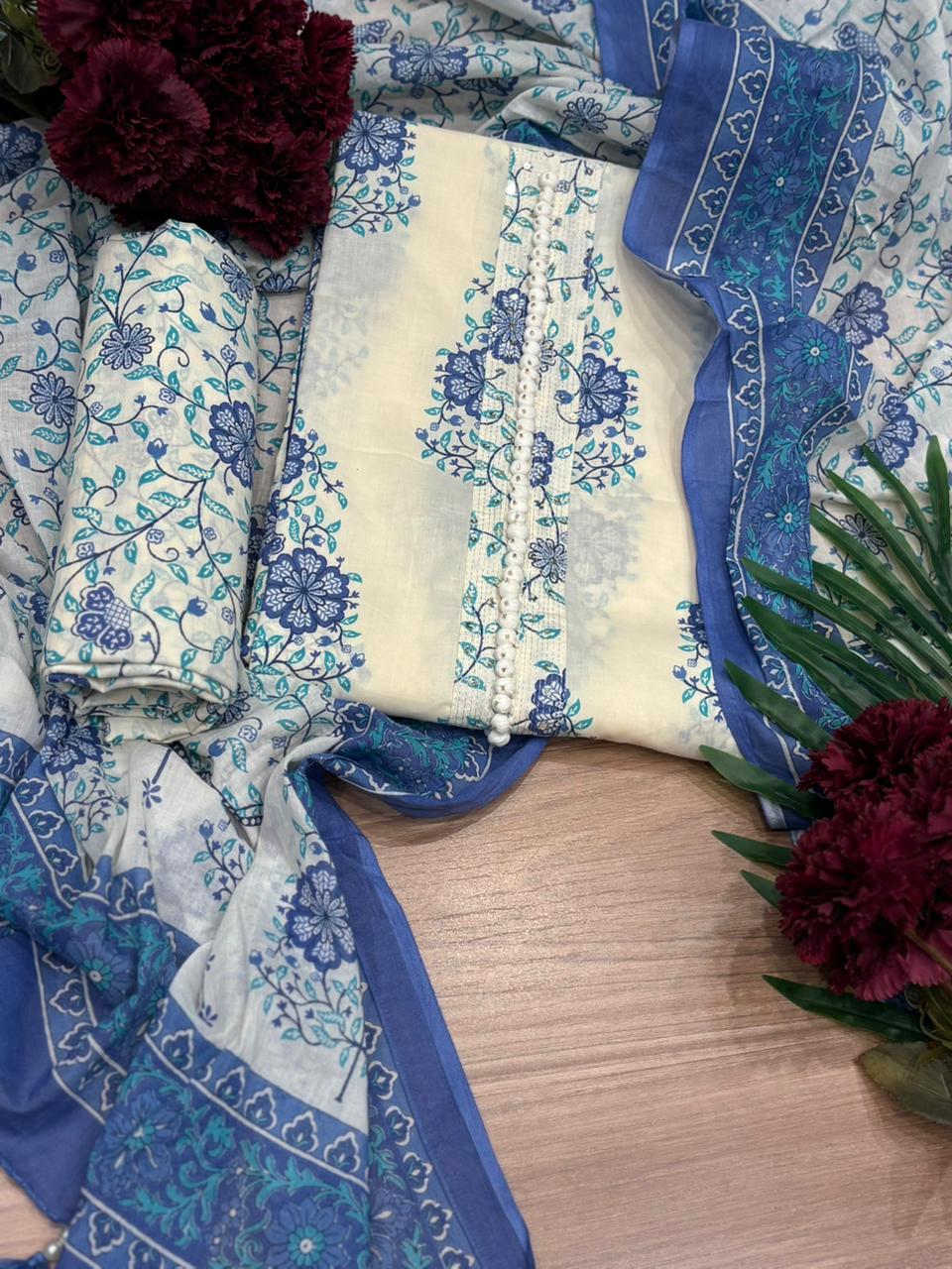 Elegance in this beautifully designed unstitched suit set