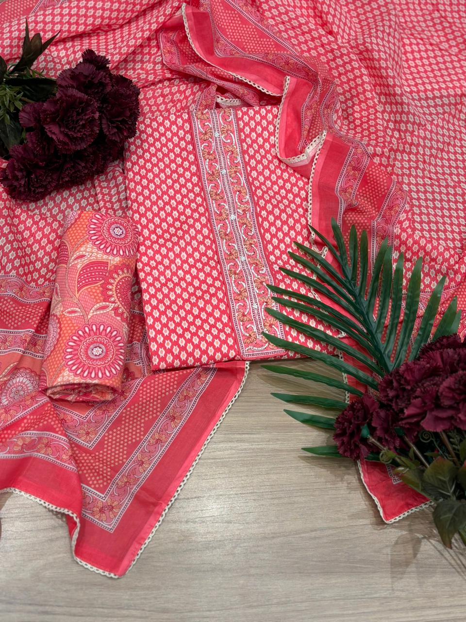 Elegance with this beautifully designed unstitched suit set