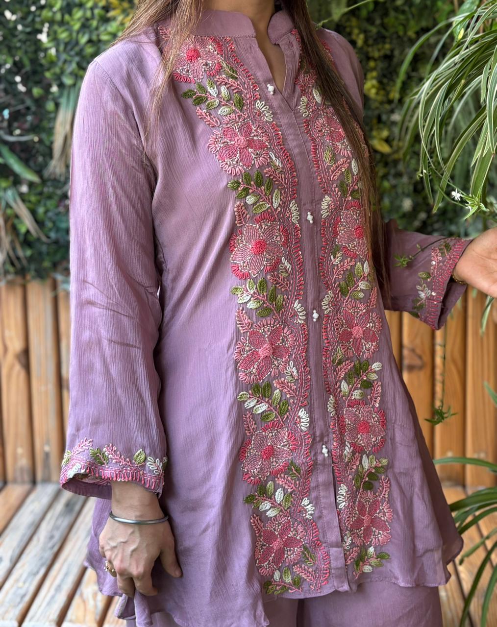 Stunning cord set crafted in graceful Chinon fabric