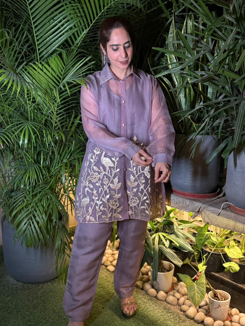 Cord set crafted in luxurious tissue shimmer fabric