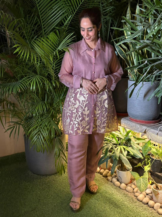 Cord set crafted in luxurious tissue shimmer fabric