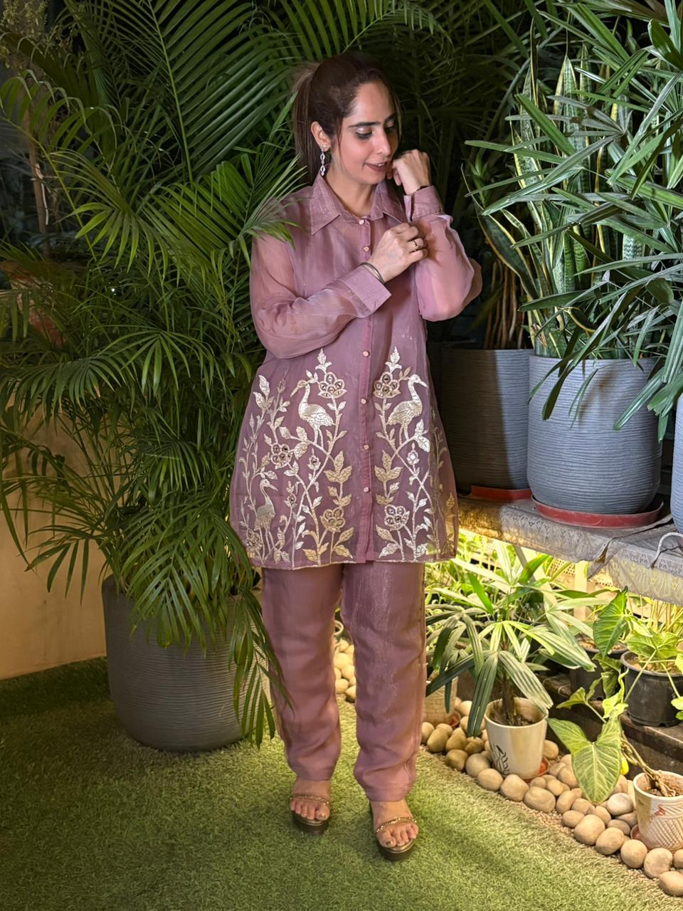 Cord set crafted in luxurious tissue shimmer fabric