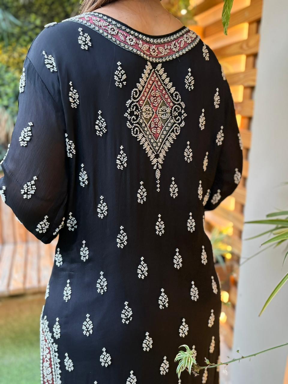 kurta set crafted in luxurious Chinon fabric