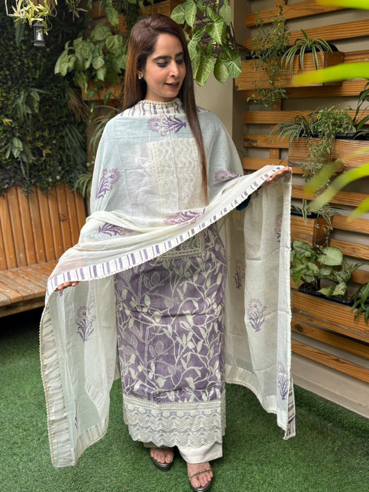 Elegant unstitched cotton suit, designed for timeless everyday charm