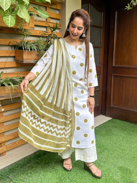 Elegance with this linen cotton kurti set,