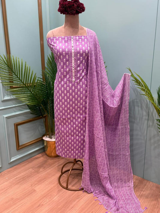 Beautifully crafted unstitched cotton suit