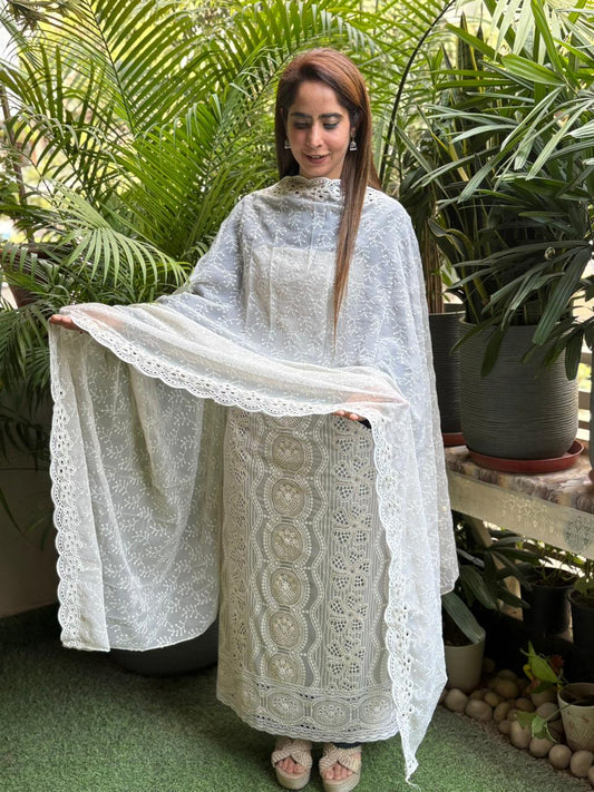 Craftsmanship in this stunning unstitched georgette suit set