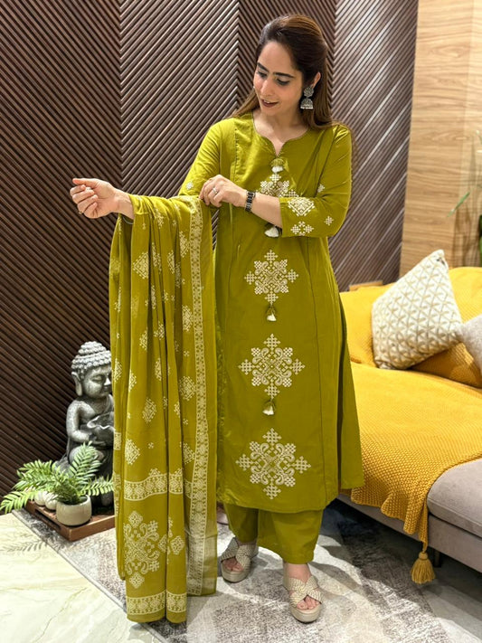 Elegance meets comfort in this A-line kurti set