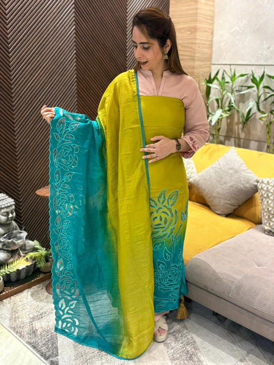 Elegance with our luxe soft shantoon unstitched suit