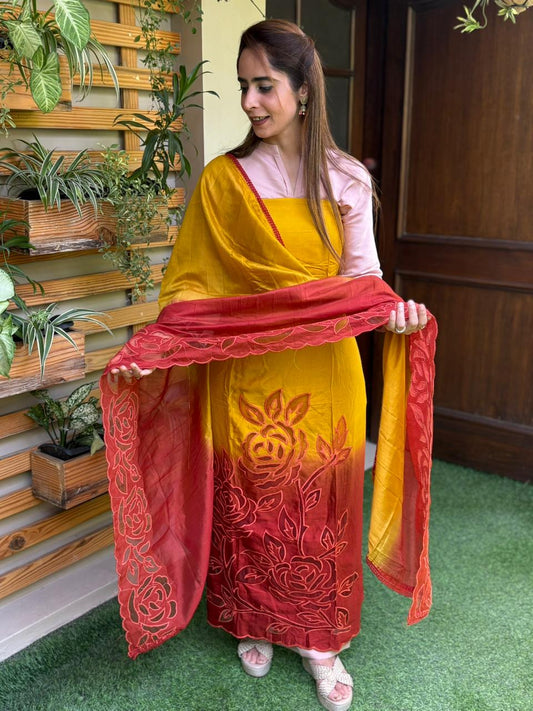 Elegance with our luxe soft shantoon unstitched suit
