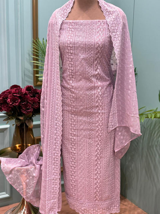 Unstitched suit crafted in flowy georgette fabric