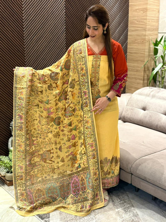 Beautifully crafted unstitched suit in soft mul cotton fabric