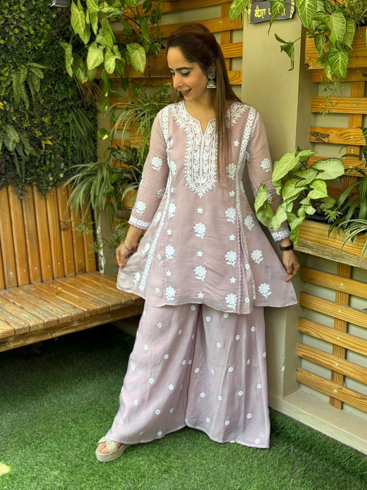 A-line kurta set crafted in soft muslin cotton fabric
