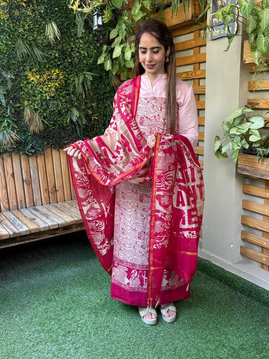 Elevate your ethnic wardrobe with this pure Maheshwari unstitched suit