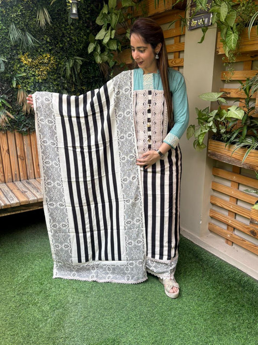 Beautiful unstitched muslin cotton suit set