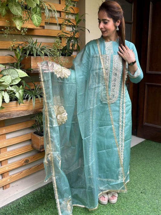 Stunning unstitched organza fabric suit