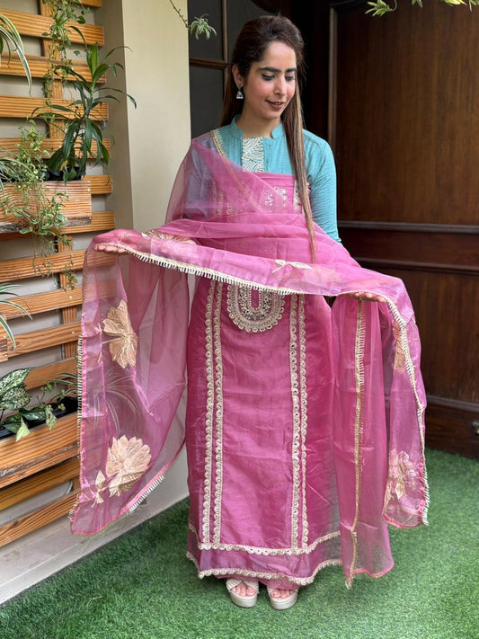 Stunning unstitched organza fabric suit
