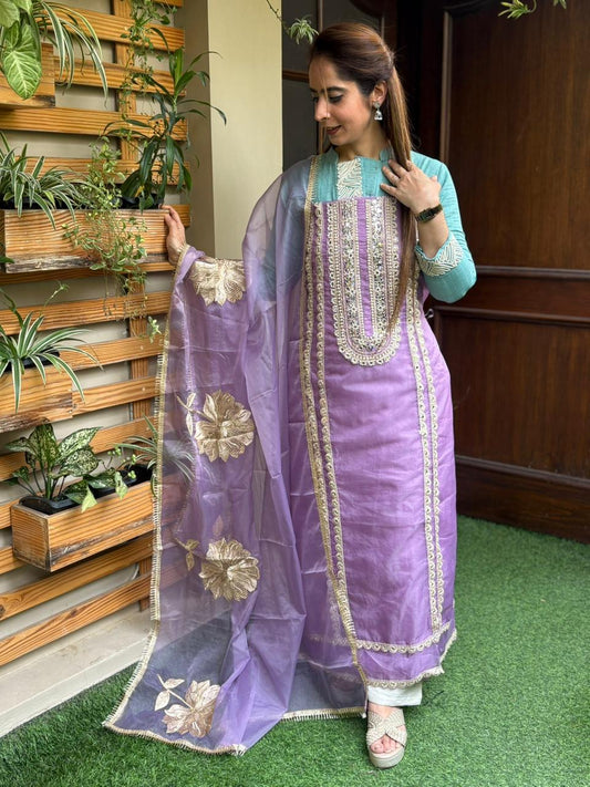 Stunning unstitched organza fabric suit