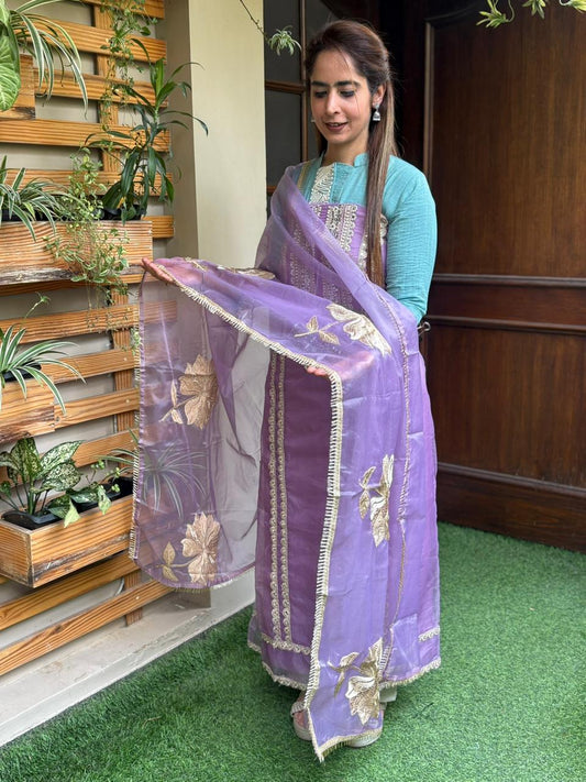 Stunning unstitched organza fabric suit