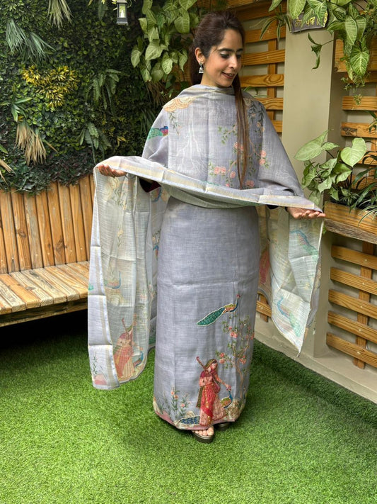 Unstitched suit in linen cotton