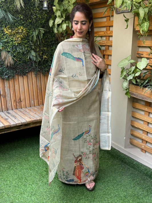 Unstitched suit in linen cotton