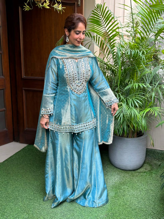 Stunning tissue shimmer kurta set