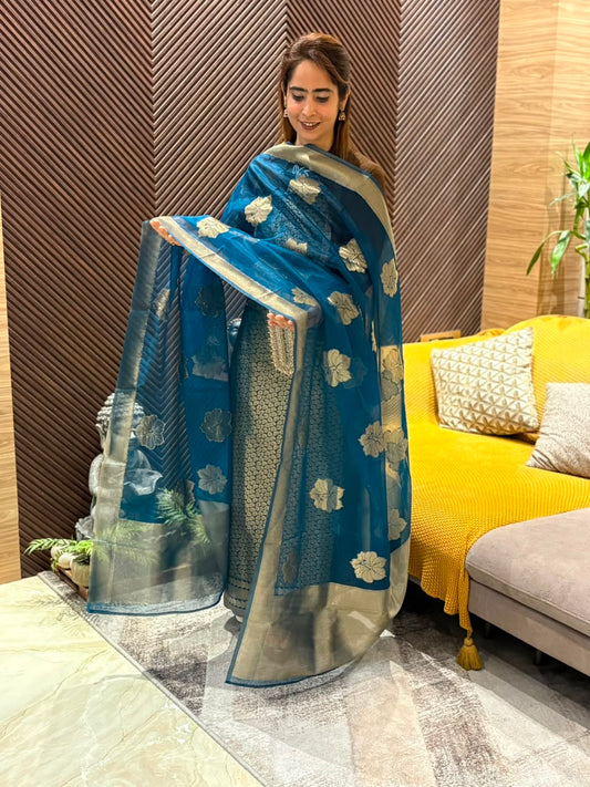 Pure Kanchivaram fabric unstitched suit
