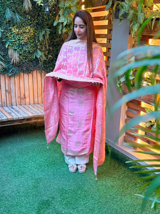 Beautiful unstitched Dola silk suit