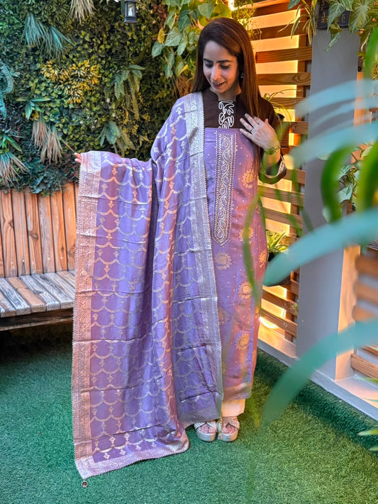 Beautiful unstitched Dola silk suit