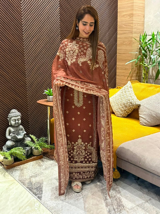 Pure Gaji Crepe fabric unstitched suit