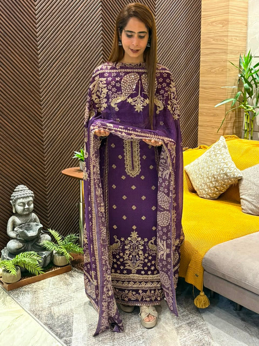 Pure Gaji Crepe fabric unstitched suit